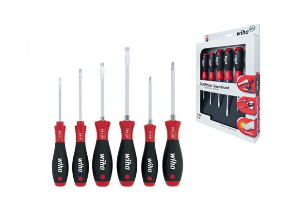 Wiha Schraubendreher Set SoftFinish® Schlitz, Pozidriv 6-tlg. mit Sechskantansatz (21249)