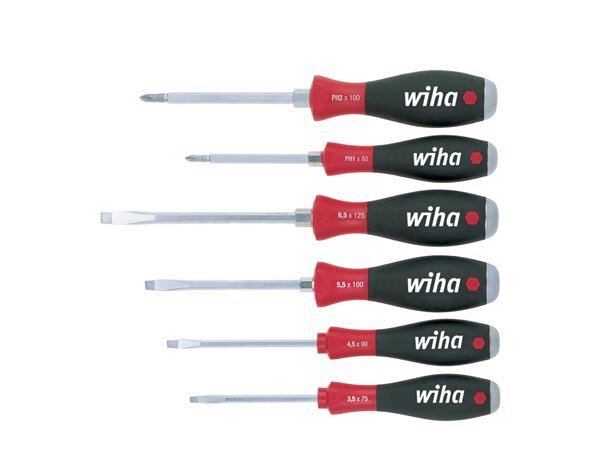 Wiha Schraubendreher Set SoftFinish® Schlitz, Phillips 6-tlg. mit durchgehender Sechskantklinge und massiver Stahlkappe (21250)