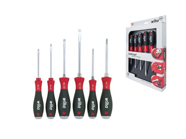 Wiha Schraubendreher Set SoftFinish® Schlitz, Pozidriv 6-tlg. mit durchgehender Sechskantklinge und massiver Stahlkappe  (21251)