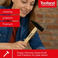 Toolland - WH300 - Schlosserhammer, Zimmermannshammer - Holzgriff - Stahlkopf 300 g für alle Aufgaben im und rund um das Haus