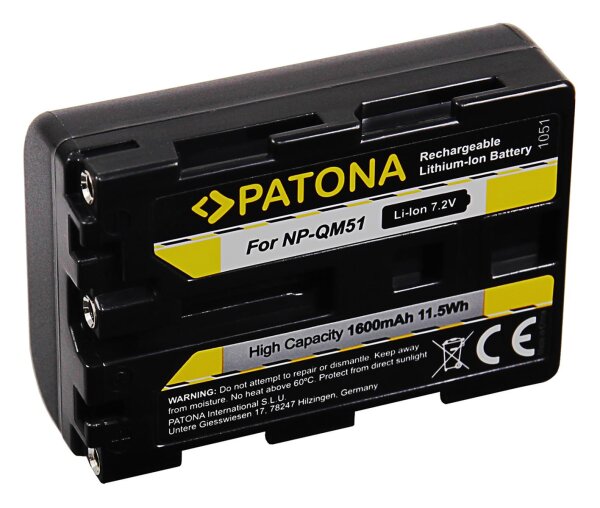 Ersatzakku - Sony NP-FM55 / NP-QM51 - 7,4 Volt 1600mAh Li-Ion