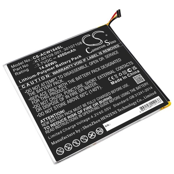Ersatzakku - CS-ACW184SL - Acer KT.00109.001 / 30107108 - 3,7 Volt 4000mAh Li-Polymer