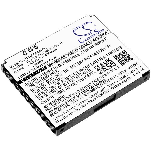 Ersatzakku - CS-ZTE821SL - ZTE Li3709T42P3H483757-H - 3,7 Volt 800mAh Li-Ion