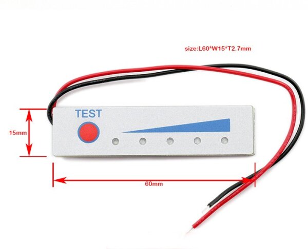 Akku Zustandsanzeige - Spannungsanzeige - für 5S [18,5 Volt] Li-Ion / Li-Poly Akkus - silber