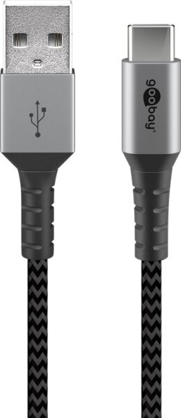 goobay - USB-C™ auf USB-A Textilkabel mit Metallsteckern (spacegrau/silber) 1,0 m