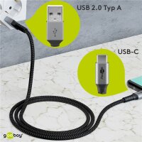 goobay - USB-C™ auf USB-A Textilkabel mit Metallsteckern (spacegrau/silber) 1,0 m