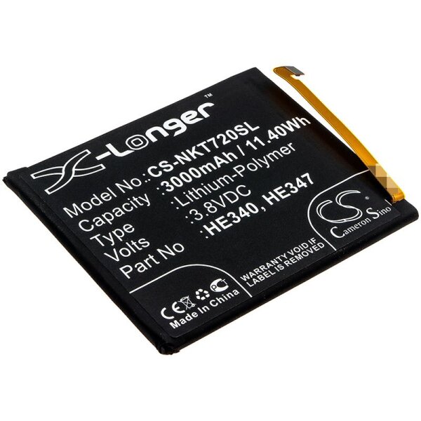Ersatzakku - CS-NKT720SL - Nokia HE340 / 7.1 - 3,8 Volt 3000mAh Li-Polymer