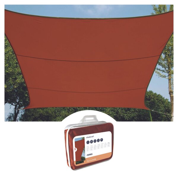 Perel - GSS4500TR - Sonnensegel 5 x 5 m, quadratisch für Garten und Terrasse, wasserabweisendes Polyester 160 g/m2, UV-Schutz 90%, atmungsaktives Sonnensegel mit Edelstahl O-Ringen, terrakotta