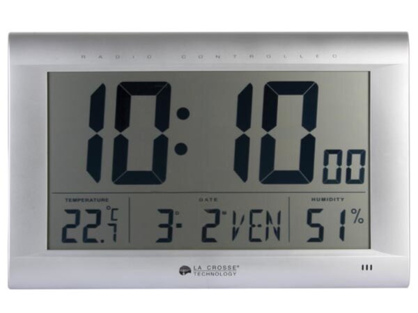 LA CROSSE TECHNOLOGY - WS8009 - DCF-Wanduhr mit Kalendar, FEUCHTIGKEIT, TEMPERATUR UND ALARM