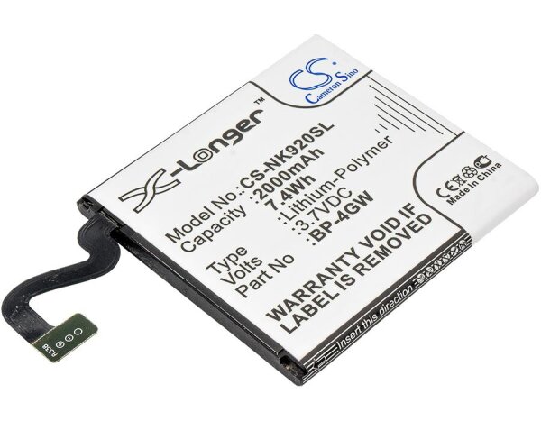 Ersatzakku - CS-NK920SL - Nokia Lumia 920 / BP-4GW - 3,7 Volt 2000mAh Li-Polymer