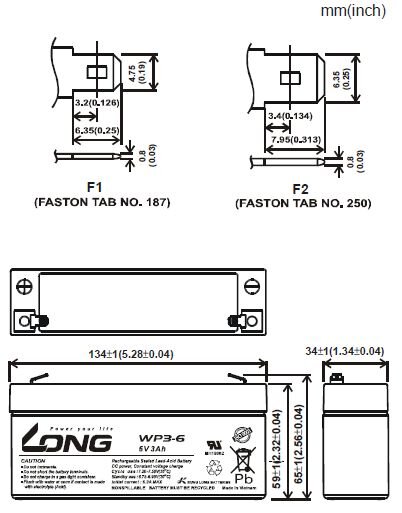 Long - WP3-6 - 6 Volt 3000mAh Pb