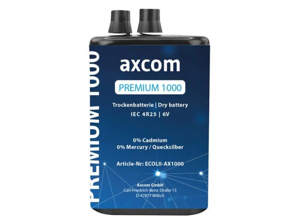 Axcom - ECOLII-AX1000 - Zink-Kohle Batterie 4R25 - 6 Volt 9000mAh Zn/C mit Spiralkontakten für Warnleuchte