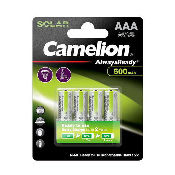 Camelion - AAA - HR03 - 1,2 V 600mAh Ni-Mh - Solar AlwaysReady - 4er Blister