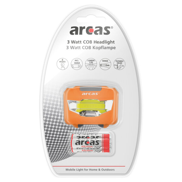 ARCAS - COB Kopflampe - 3 Watt - 120 Lumen - orange
