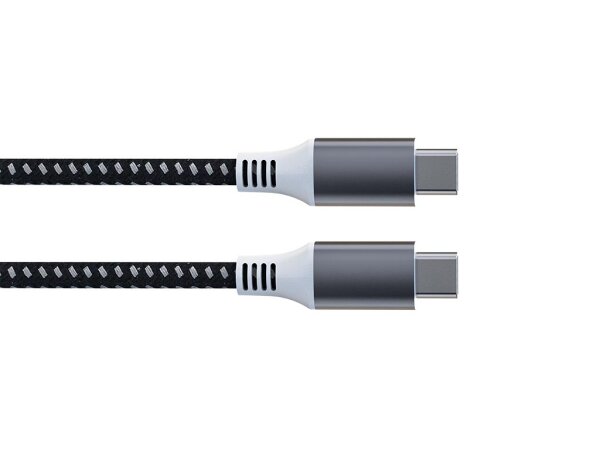 USB-Kabel - USB 2.0 C auf C 60W, 480Mbps, magnetisch, vernickelt, Baumwollgeflechtkabel - 1 Meter