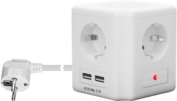 Steckdosenwürfel 4-fach mit Schalter und USB