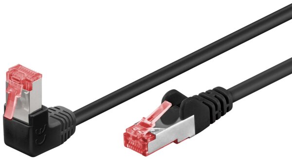 CAT 6 Patchkabel 1x 90° gewinkelt, S/FTP (PiMF), schwarz, 0,25 m