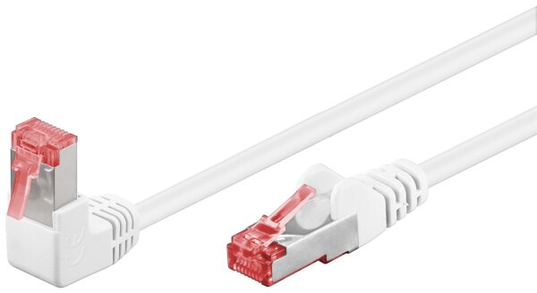 CAT 6 Patchkabel 1x 90° gewinkelt, S/FTP (PiMF), weiß, 1 m