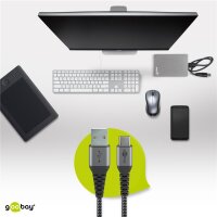 goobay - USB-C™-auf-USB-A-Textilkabel mit Metallsteckern (spacegrau/silber), 2 Meter - elegantes und extra-robustes Verbindungskabel für Geräte mit USB-C™-Anschluss