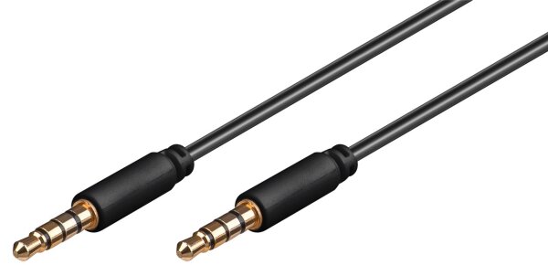 Audio Verbindungskabel AUX, 3,5 mm Stereo 4-pol., Slim, CU - 1 Meter - Klinke 3,5 mm Stecker (4-Pin, stereo) > Klinke 3,5 mm Stecker (4-Pin, stereo)