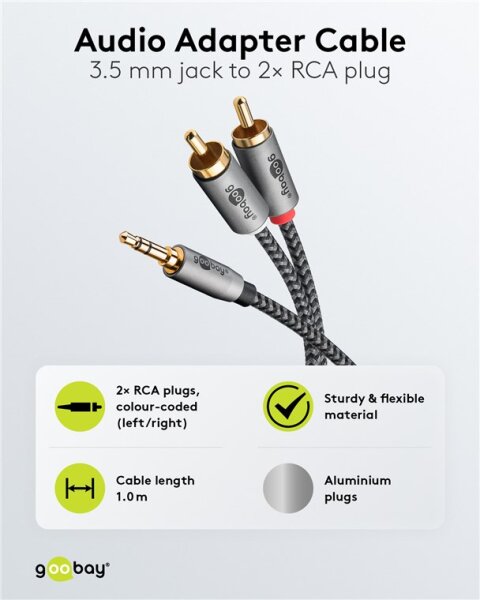 Audio Adapterkabel AUX, 3,5-mm-Klinke zu Stereo-Cinch-Stecker, 1 m