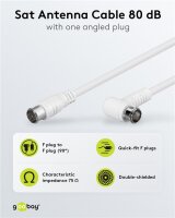 Gewinkeltes SAT-Antennenkabel (80 dB), doppelt geschirmt - 1,5 Meter - F-Stecker (Quick) > F-Stecker (Quick) 90° (vollständig geschirmt)