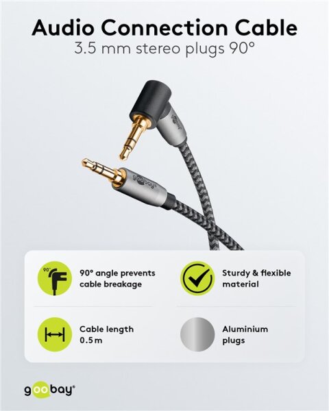 Audio Verbindungskabel AUX, 3,5 mm stereo, 90°, 0,5 m