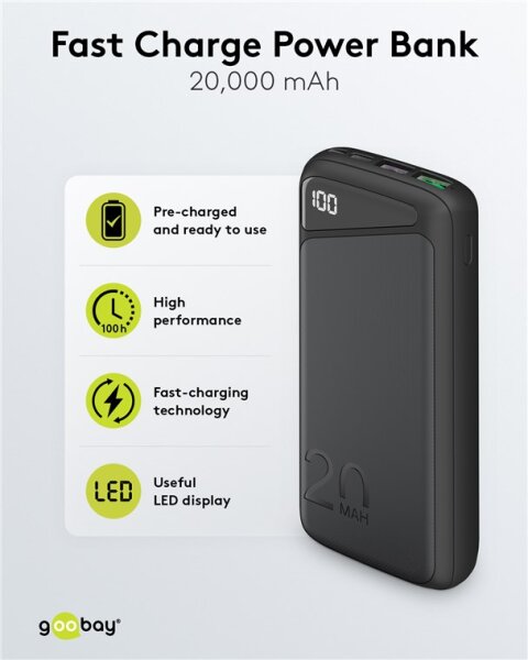 Schnelllade-Powerbank 20.000 mAh (USB-C™ PD, QC 3.0)