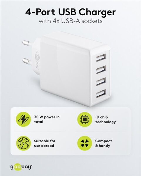 USB-A Multiport-Ladegerät (30 W) weiß