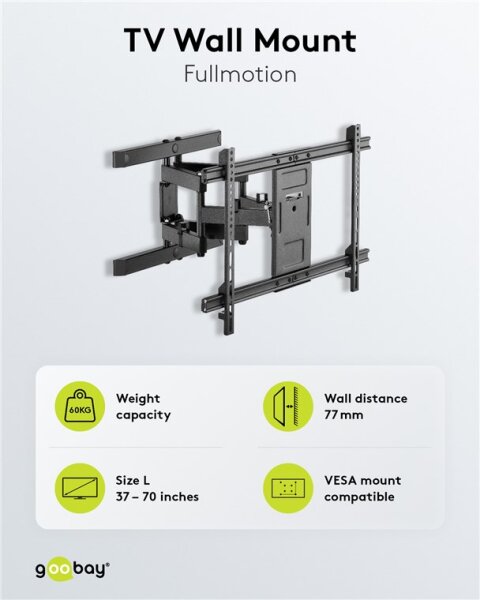 goobay - TV-Wandhalterung Pro FULLMOTION (L) - 37 bis 70 Zoll (94–178 cm), max. 60 kg