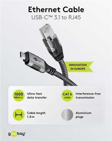 Ethernet-Kabel USB-C™ 3.1 auf RJ45, 1 m