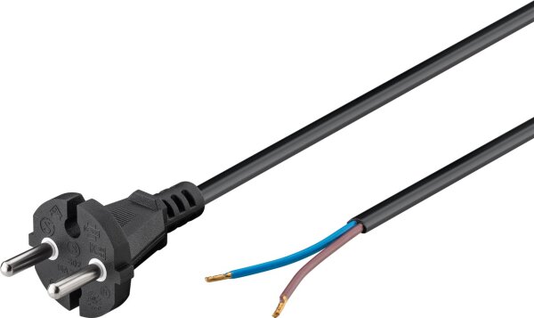 Universal Staubsauger Anschlusskabel 10 m, Schwarz - Konturenstecker (Typ C, CEE 7/17) > lose Kabelenden