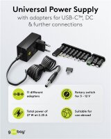 Goobay Universal-Netzteil 3–12 V | 27 W | 2,25 A – Vielseitige Stromversorgung für Ihre Geräte