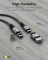 2in1 Magnetisches USB-Textilkabel (spacegrau/silber), 1 m