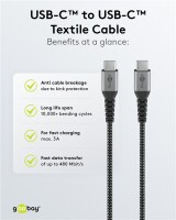 USB-C™-auf-USB-C™-Textilkabel mit Metallsteckern (spacegrau/silber), 1 m