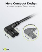 goobay - Anschlusskabel mit Eurostecker abgewinkelt, 5 m, schwarz - Eurostecker (Typ C, CEE 7/16) 90° > Gerätebuchse C7 90°