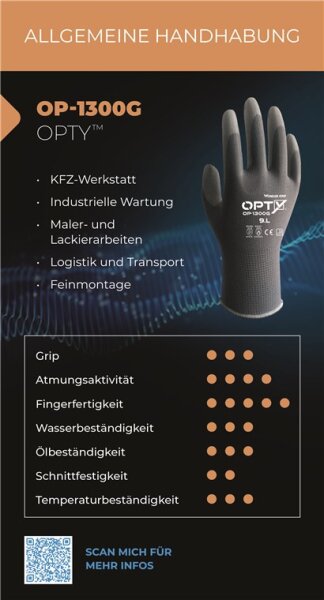 Wonder Grip® Opty™ OP-1300G ultradünner PU Schutzhandschuh - Größe S/7