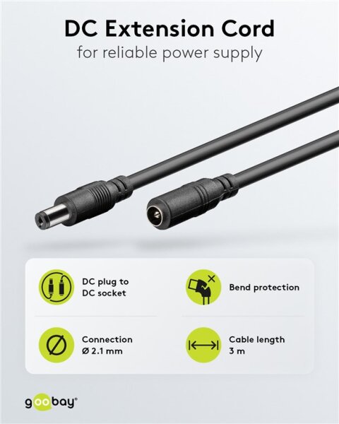 DC-Verlängerungskabel, 3 m, schwarz