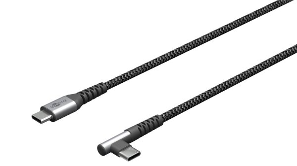 USB-C™-auf-USB-C™-Textilkabel mit Metallsteckern (spacegrau/silber), 90°, 2 m
