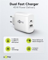 USB-C™ PD GaN Dual-Schnellladegerät (45 W) weiß