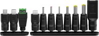 Universal-Netzteil 3 V - 12 V, max. 12 W inkl. 11 Adapter: 7 DC-Adapter plus USB-C™, USB-A, USB Mini-B, Micro-USB und Schraubklemmenanschluss