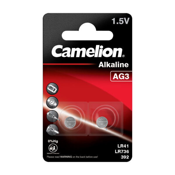 Camelion - 392 / AG3 / G3 / LR41 / 192 / GP92A / SR41W / LR736 - 1,5 Volt 41mAh AlMn - 2er Blister