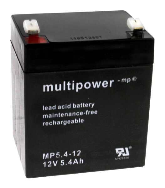 Multipower - MP5.4-12 - 12 Volt 5400mAh Pb - Blei-Akku MP5,4-12 AGM, Standard, Faston 4,8 mm