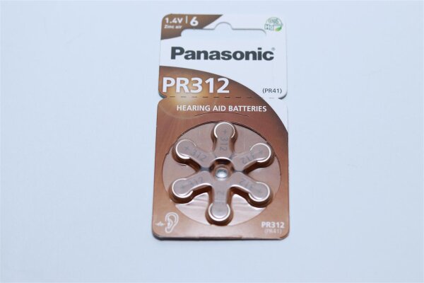 Panasonic - V312 / PR41 / PR312 - 1,4 Volt 180mAh Zink-Luft Hörgeräte-Knopfzelle - EOL = Mindesthaltbarkeitsdatum abgelaufen