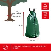 Baumbewässerungsbeutel 75 L, PVC 420 g/m², mit Reißverschluss und Griff, Tropfbewässerung 7-9 Stunden, gleichmäßige Bewässerung, wassersparend, für verschiedene Baumdurchmesser