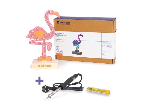 XL Flamingo Lötset, Promo-Set mit kostenlosem Lötkolben und Lötzinn, lehrreiches und kreatives DIY Elektronikprojekt