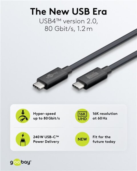 USB-C™-Kabel, USB4™ Version 2.0, 240 W, 80 Gbit/s, Power Delivery, 1,2 m