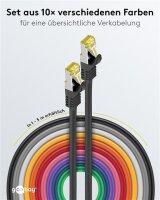 RJ45-Patchkabel CAT 6A S/FTP (PiMF), 500 MHz mit CAT 7 Rohkabel, 2 m, Set in 10 Farben