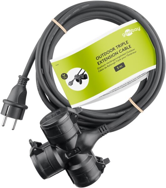 Dreifach-Verlängerungskabel Outdoor, 5 m, schwarz