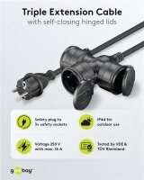 Dreifach-Verlängerungskabel Outdoor, 10 m, schwarz